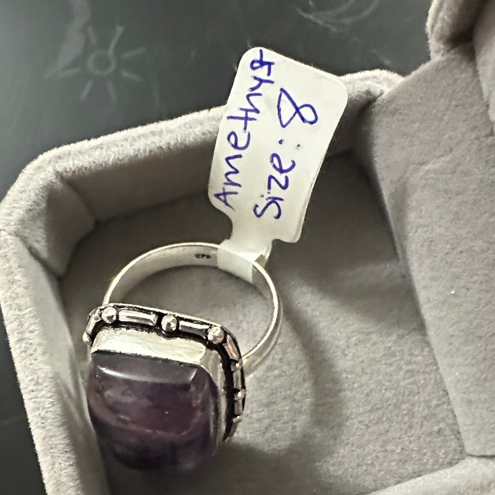 Sterling Silver Amethyst Statement Ring - Purple Size 8 - Picture 4 of 5